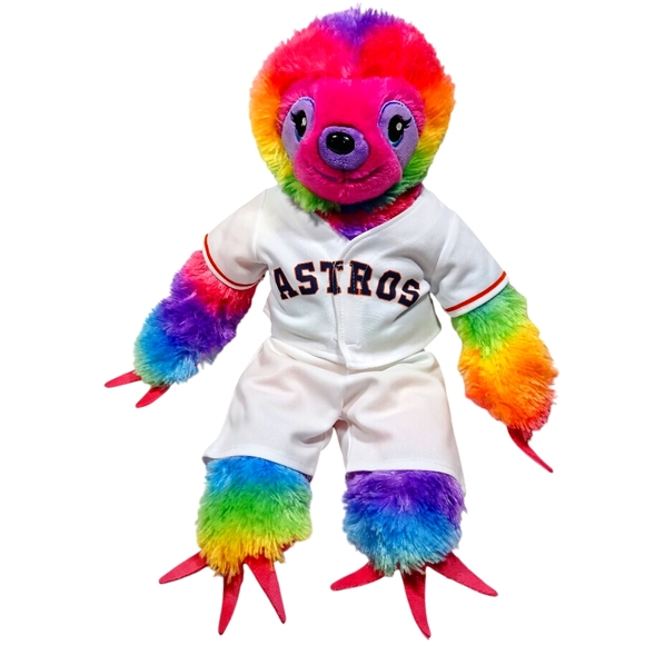 BUILD-A-BEAR RAINBOW SLOTH PLUSH W/HOUSTON ASTROS BASEBALL UNIFORM 18" BABW - Picture 2 of 15